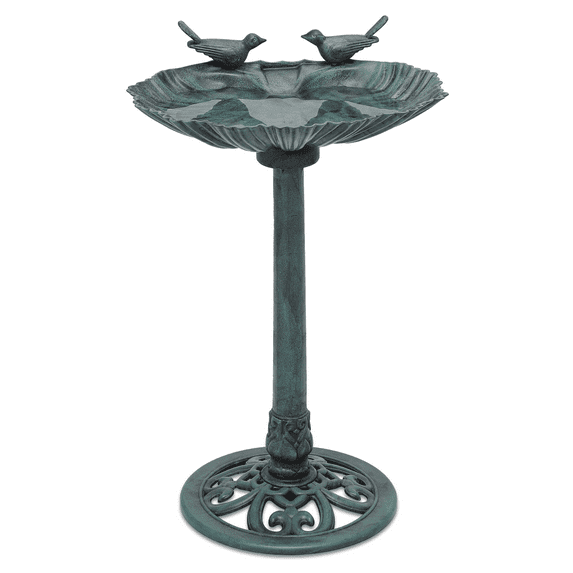 MoNiBloom Outdoor Pedestal Bird Bath with Solar Pumb, for Garden Patio Backyard Décor, Green