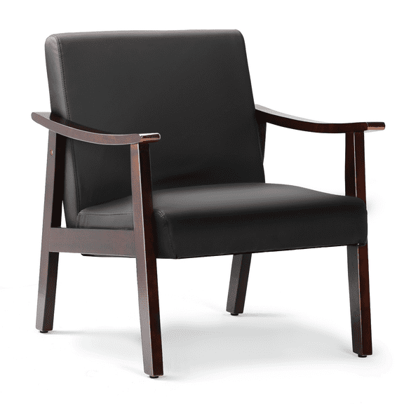 MoNiBloom PU Leather Accent Chair, Modern Upholstered Single Sofa Armchair, for Living Room, Black