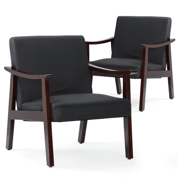 MoNiBloom PU Leather Accent Chair Set of 2, Modern Upholstered Sofa Armchair, for Living Room, Black