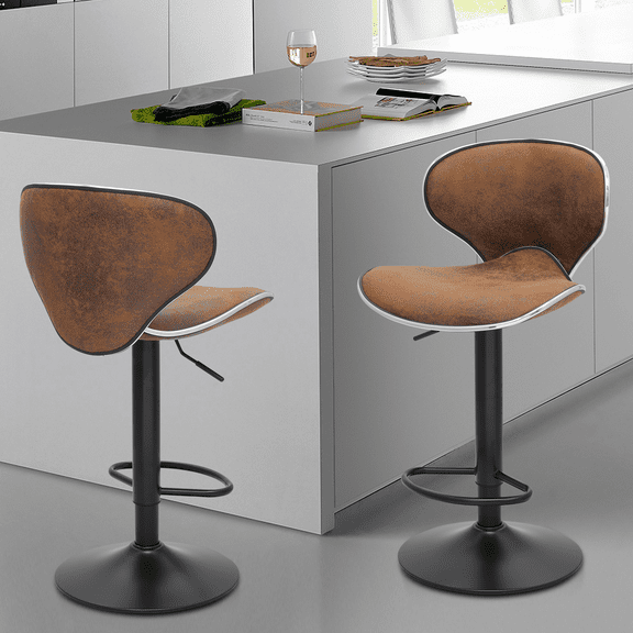 MoNiBloom PU Leather Adjustable Barstools, Swivel Kitchen Counter Height Bar Stools, Curved Back Chairs Set of 2 for Counter Island, Coffee