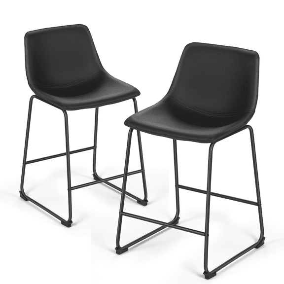 MoNiBloom PU Leather Barstools Set of 2, Modern Counter Height Bar Stools, Dining Pub Chairs with Padded Bucket Seat, Black