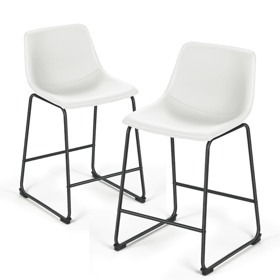 MoNiBloom PU Leather Barstools Set of 2, Modern Counter Height Bar Stools, Dining Pub Chairs with Padded Bucket Seat, White