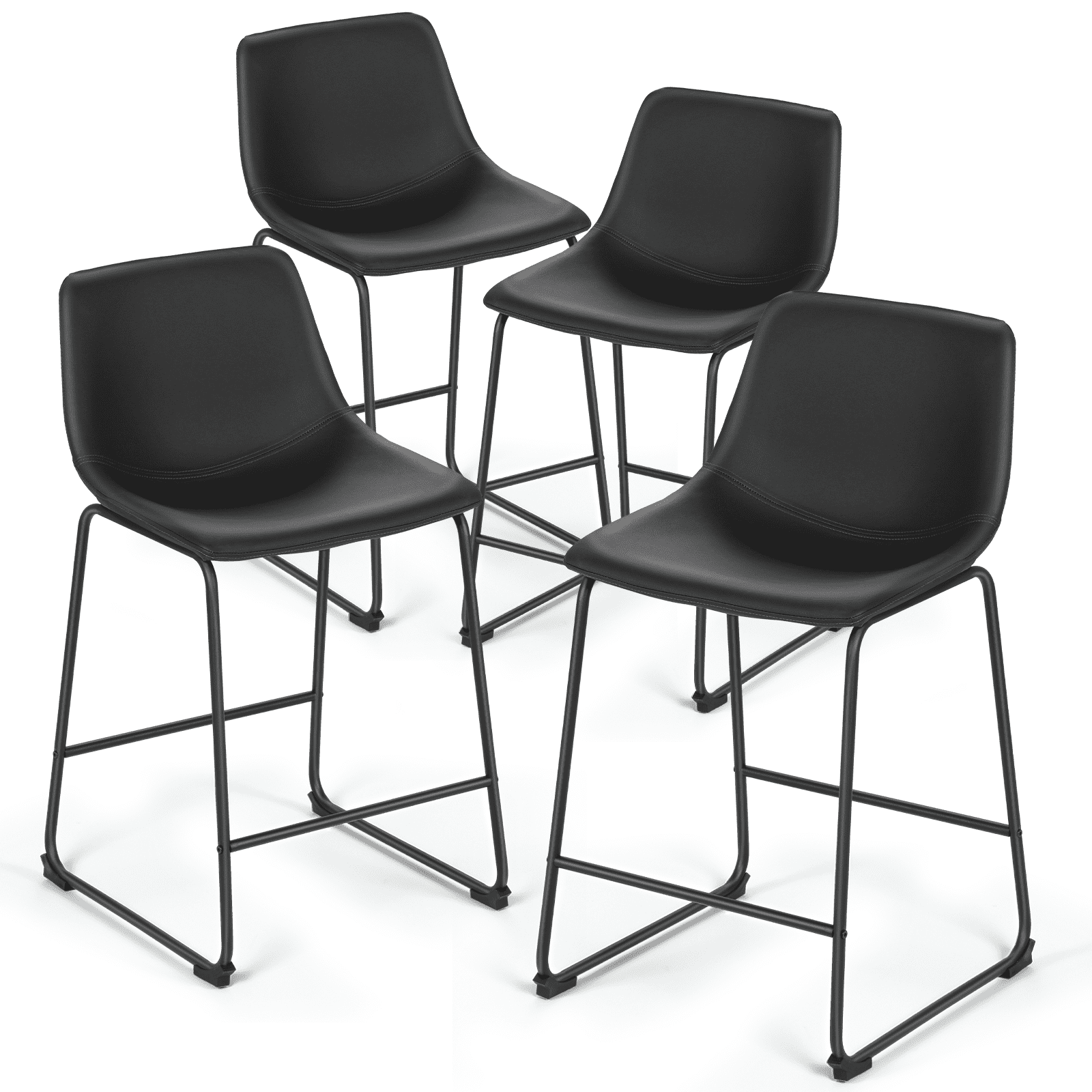 MoNiBloom PU Leather Barstools Set of 4, Modern Counter Height Bar Stools, Dining Pub Chairs with Padded Bucket Seat, Black
