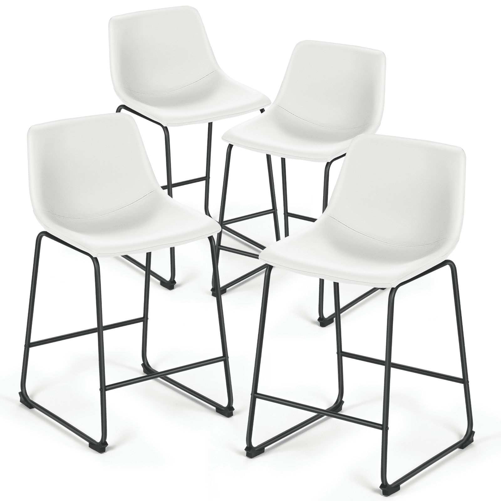MoNiBloom PU Leather Barstools Set of 4, Modern Counter Height Bar Stools, Dining Pub Chairs with Padded Bucket Seat, White
