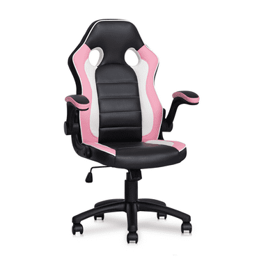 MoNiBloom PU Leather Computer Gaming Chair, with Flip-Up Arms Working Desk Office Seat, Pink