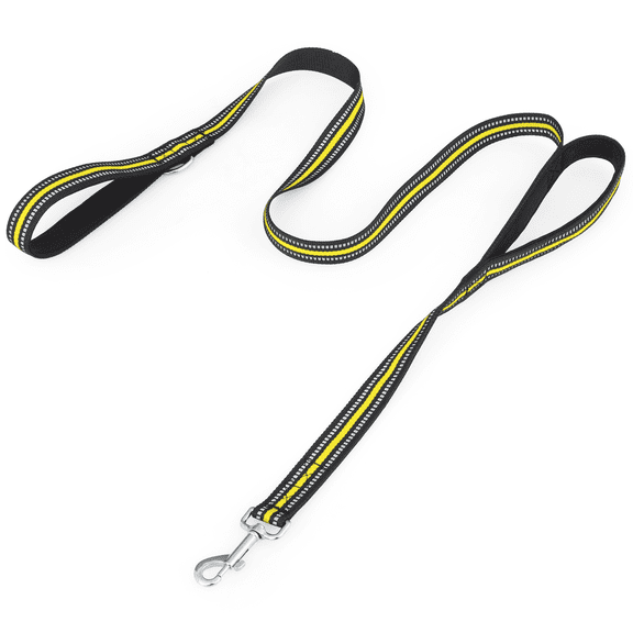MoNiBloom Pet Double Handle Dog Leash5ft Long, Padded Traffic Handle and Reflective, Yellow