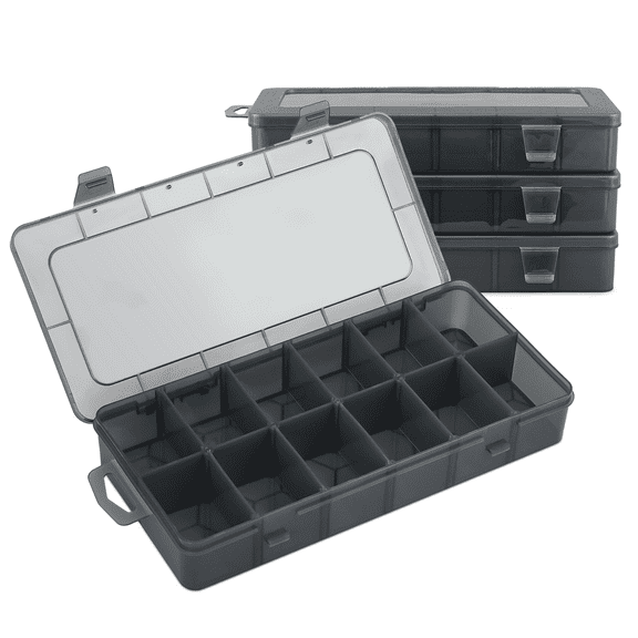 MoNiBloom Plastic Grid Boxes 12 Grids Clear Storage Transparent Container Box with Removeable Dividers (Transparent Gray, 4 pieces)