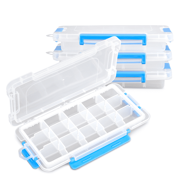 MoNiBloom Plastic Grid Boxes 15 Grids Clear Storage Transparent Container Box with Removable Dividers (Transparent, 4 pieces)