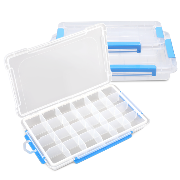 MoNiBloom Plastic Grid Boxes Clear Storage Transparent Container Box with Removable Dividers (Transparent, 3 pieces)
