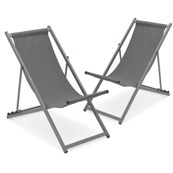 MoNiBloom Portable Beach Chairs Set of 2, Foldable Aluminum Frame Camping Seats with Adjustable Backrest, Dark Gray