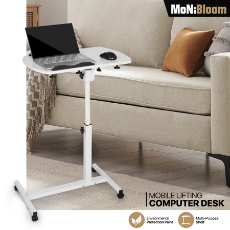 MoNiBloom ROLLING SWIVEL LAPTOP DESK Stand Up Workstation Adjustable Height &amp; Angle Table