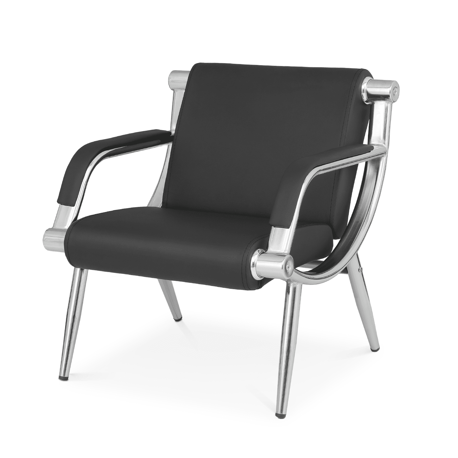 Black Leather Reception Chair with Chrome Iron Frame