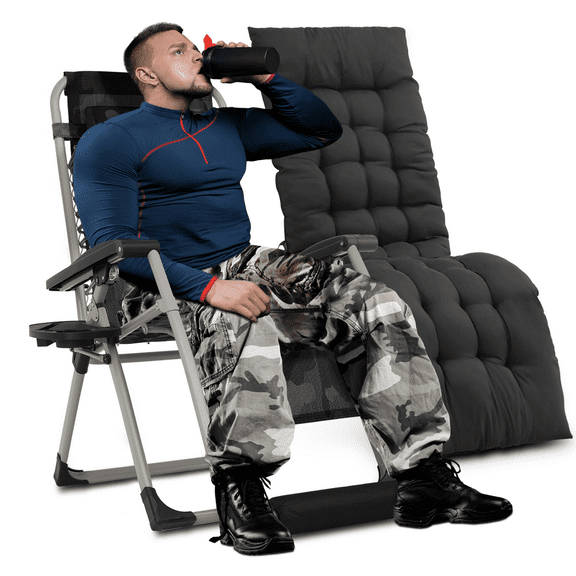 MoNiBloom Reinforced Zero Gravity Chair, Folding Pool Beach Lounger, Chaise with Cushion, Headrest and Foot Pads, Camouflage w/Black Pad