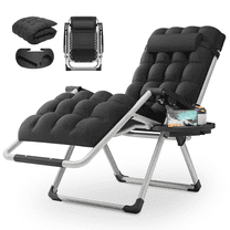 MoNiBloom Beach Chaise Lounge Chair, Patio Folding Recliner with Removable Cushion, Headrest & Tray, Portable Tanning Sunbathing Chair for Poolside Beach Porch Yard, Reinforced Bar, 330lbs Black