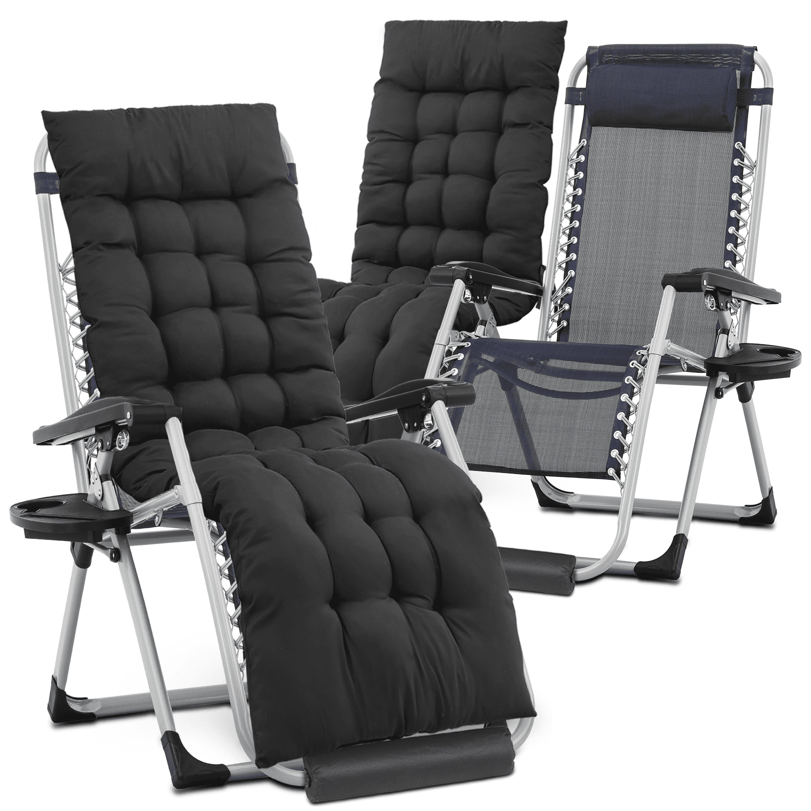 Blue Padded Iron Zero Gravity Outdoor Lounger Set with Cushions