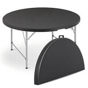 MoNiBloom Round Folding Table with Handle, 4.5Ft Heavy Duty Commercial Event Wedding Party Desk, for 6 to 8 Seat, Black
