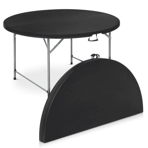 MoNiBloom Round Folding Table, 4.5Ft Heavy Duty Commercial Event Wedding Party Desk with Handle, for 6 to 8 Seat, Black