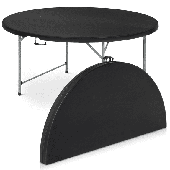 MoNiBloom Round Folding Table, 5.5ft Portable Plastic Table, Foldable Party Banquet Table for Camping Dining Outdoor Picnic, Black