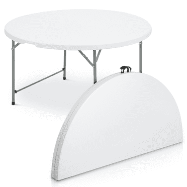 MoNiBloom Round Folding Table with Handle, 4.5Ft Heavy Duty Commercial Event Wedding Party Desk, for 6 to 8 Seat, White