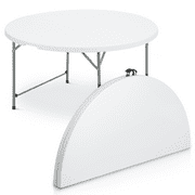 MoNiBloom Round Folding Table with Handle, 4.5Ft Heavy Duty Commercial Event Wedding Party Desk, for 6 to 8 Seat, White
