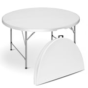 MoNiBloom Round Folding Table with Handle, 4.5Ft Heavy Duty Commercial Event Wedding Party Desk, for 6 to 8 Seat, White