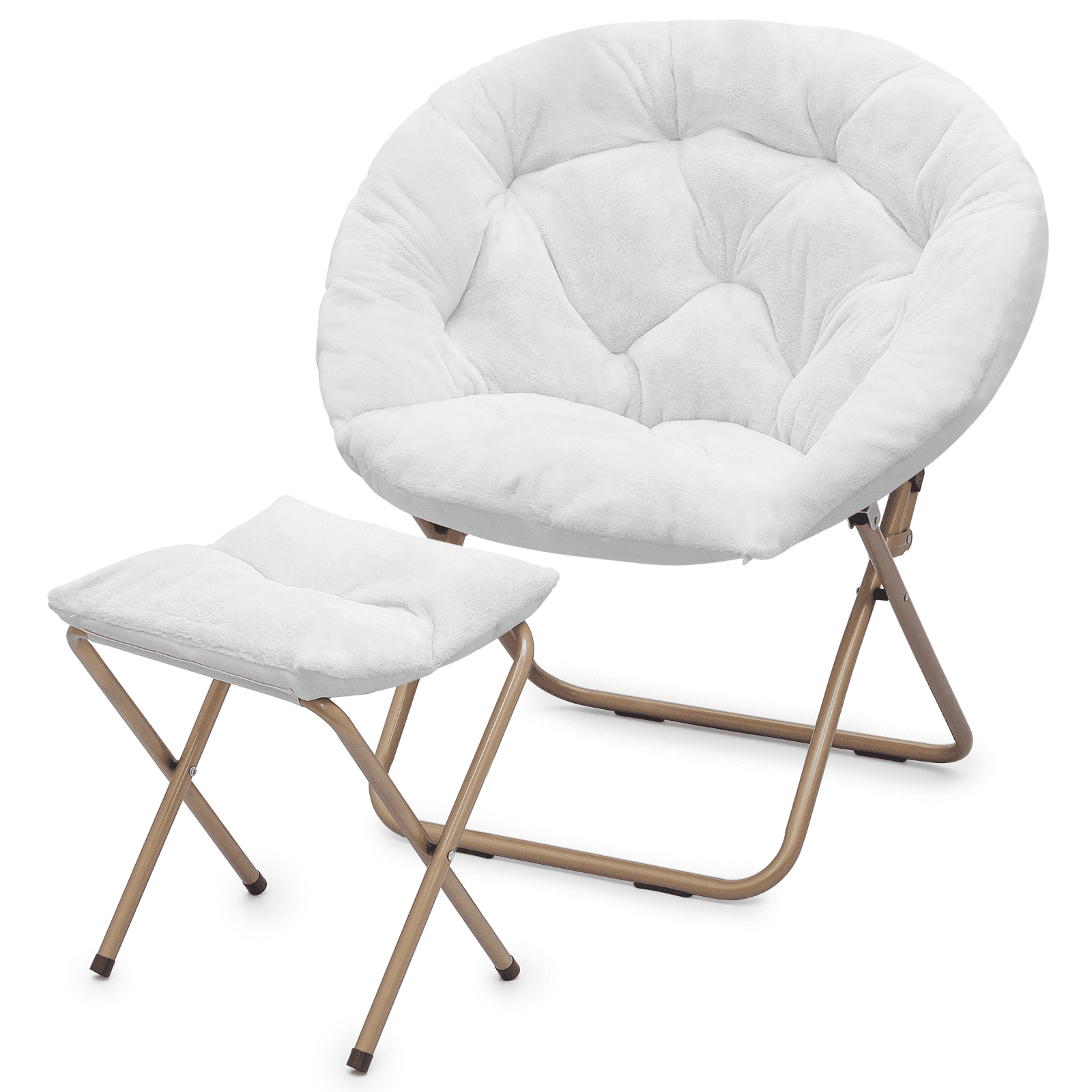 MoNiBloom Saucer Chair and Folding Footrest Stool Set Soft Faux