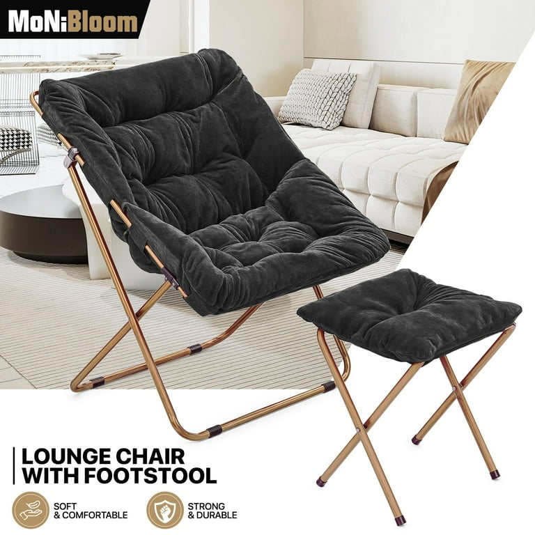MoNiBloom Faux Fur Folding Saucer Chair with Footstool