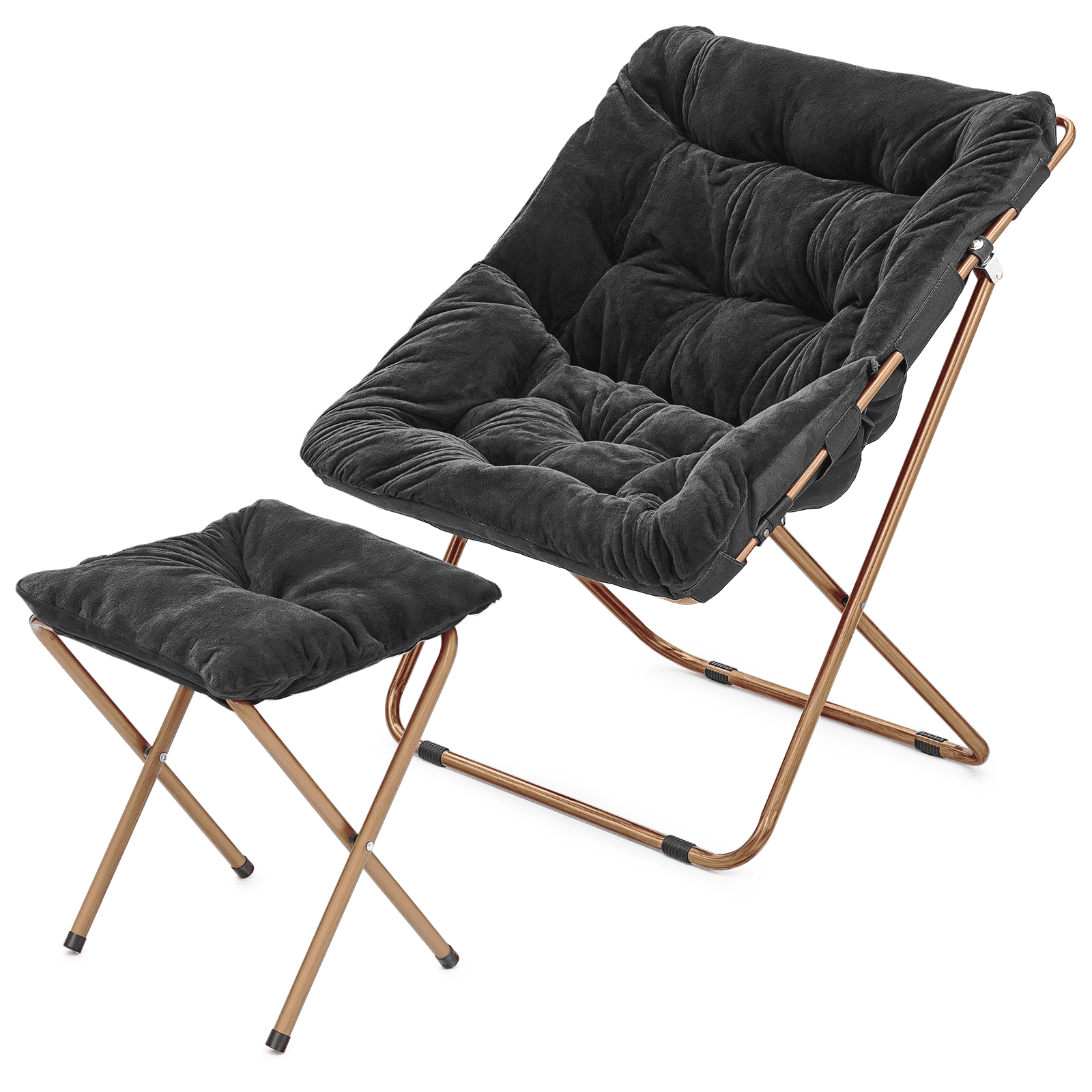 Booちゃん Francfranc ORGA chair MoNiBloom Faux Fur Folding Saucer Chair with Footstool, Ideal for