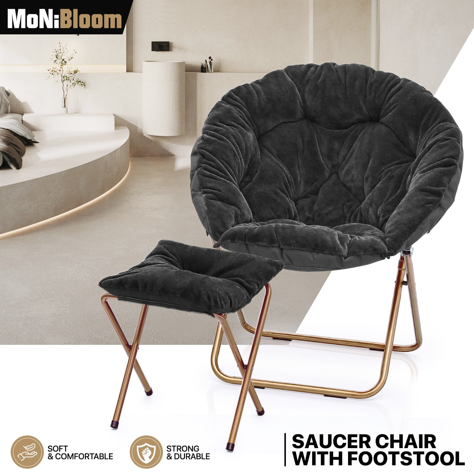 新品未使用　SOPHNET.    Marmot   FOLDING CHAIR MoNiBloom Moon Chair, Cozy Fur Oversized Accent Chair, Metal