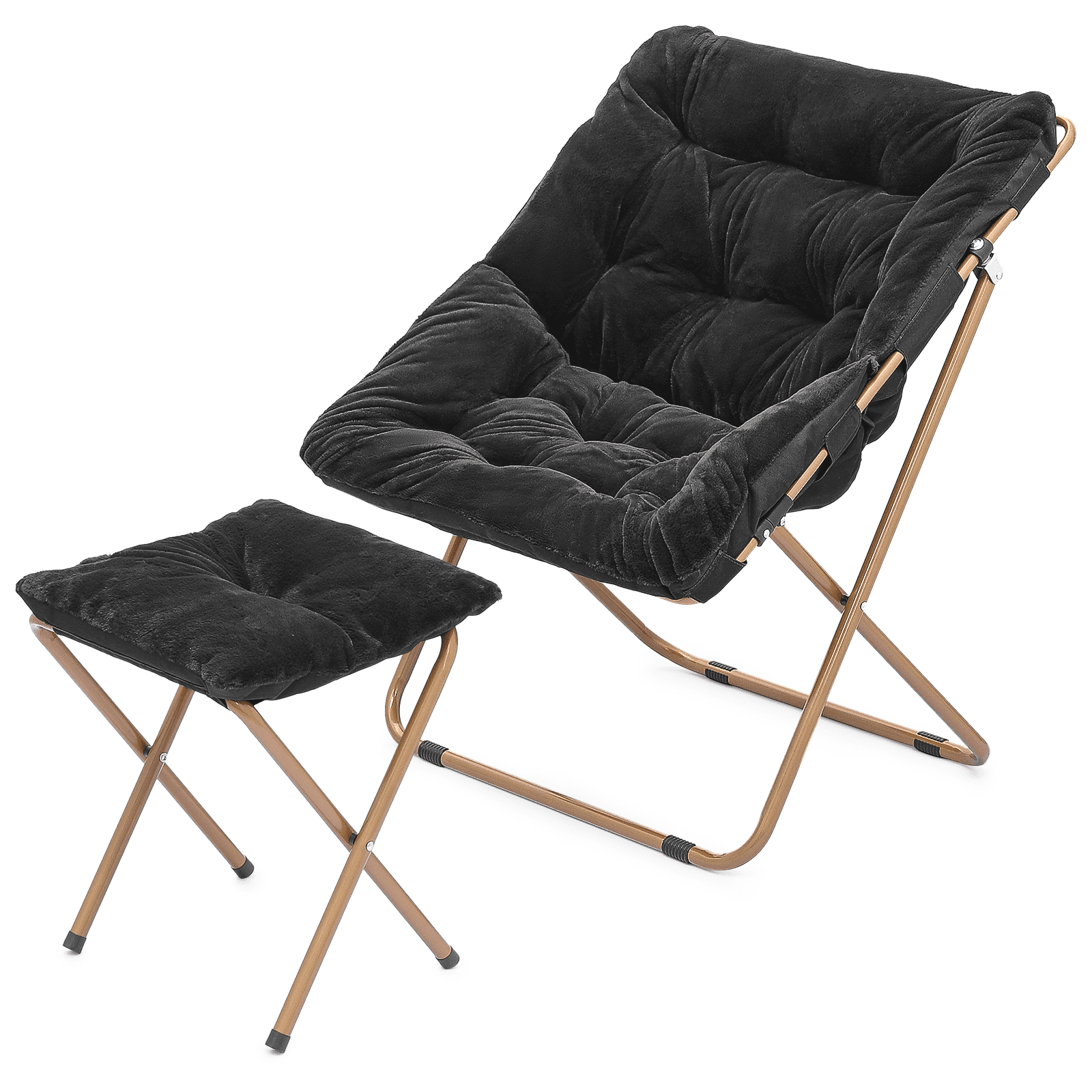 MoNiBloom Saucer Chair with Ottoman, Faux Fur Folding Chair and