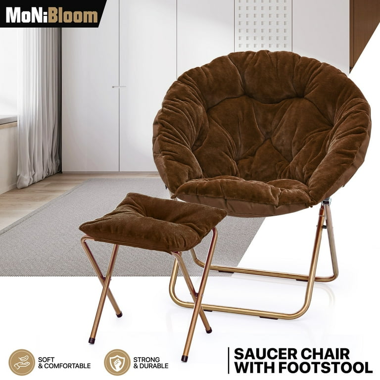 MoNiBloom Moon Chair, Cozy Fur Oversized Accent Chair, Metal