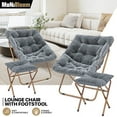 thumbnail image 1 of MoNiBloom Set of 2 Folding Saucer Chair and Footrest Stool Set, Soft Faux Fur Oversized Accent Chair, Metal Frame Moon Chair for Bedroom Living Room, Gray, 1 of 11