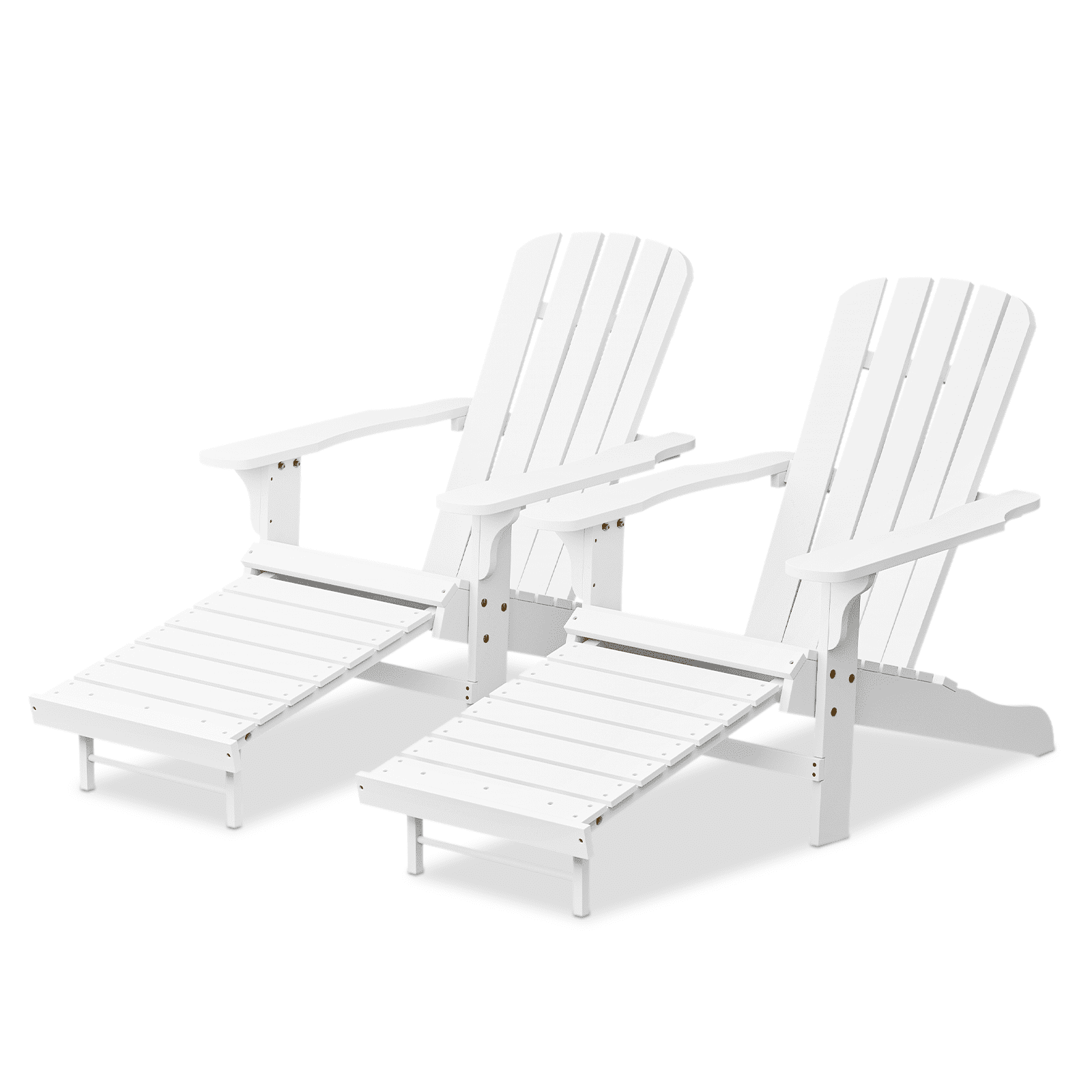 White Fir Wood Reclining Adirondack Chairs with Retractable Footrest, Set of 2