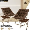 thumbnail image 1 of MoNiBloom Set of 2 Saucer Chair and Folding Footrest Stool Set, Soft Faux Fur Oversized Accent Chair, Metal Frame Moon Chair for Bedroom Living Room, Brown, 1 of 11
