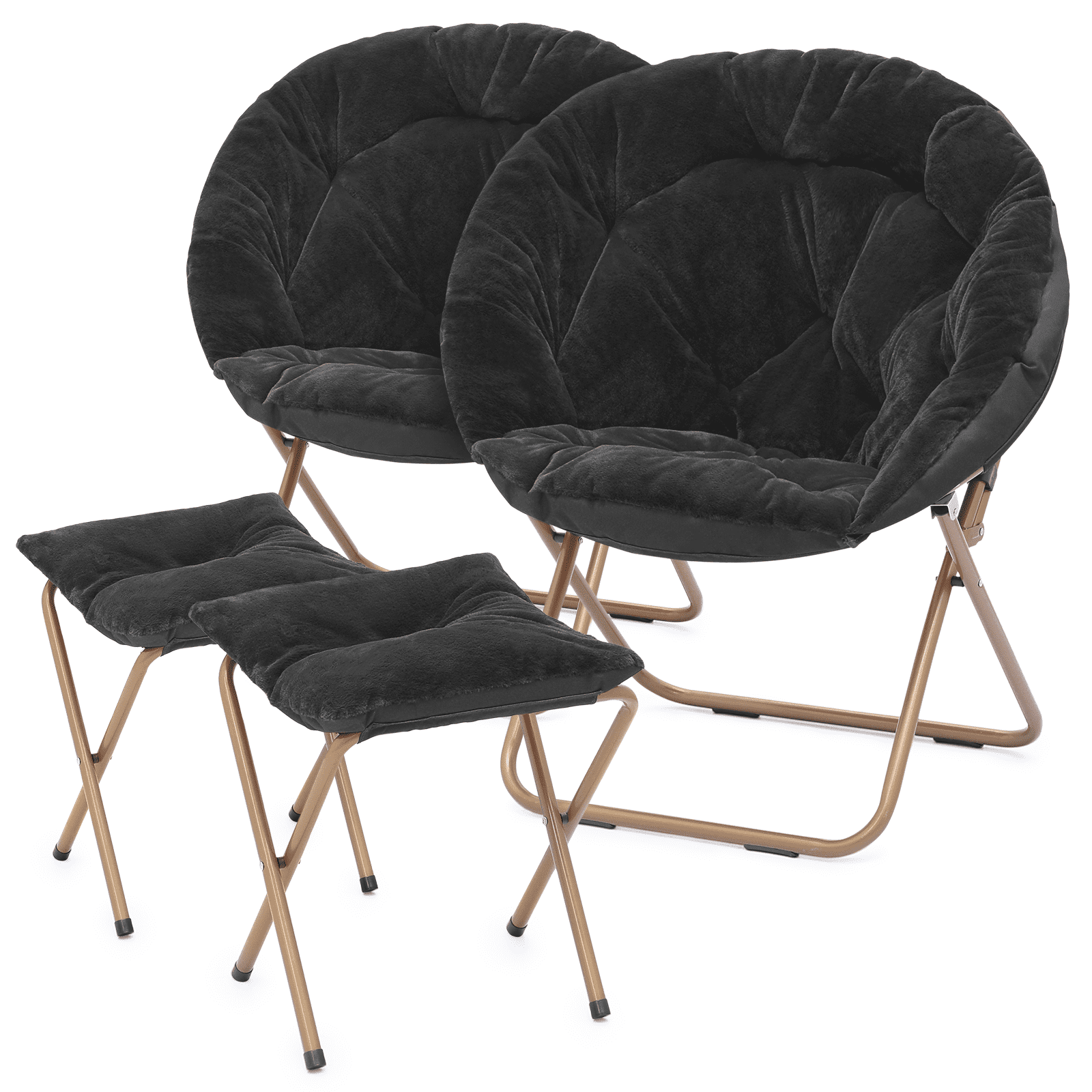 MoNiBloom Set of 2 Saucer Chair with Ottoman, Faux Fur Folding Chair