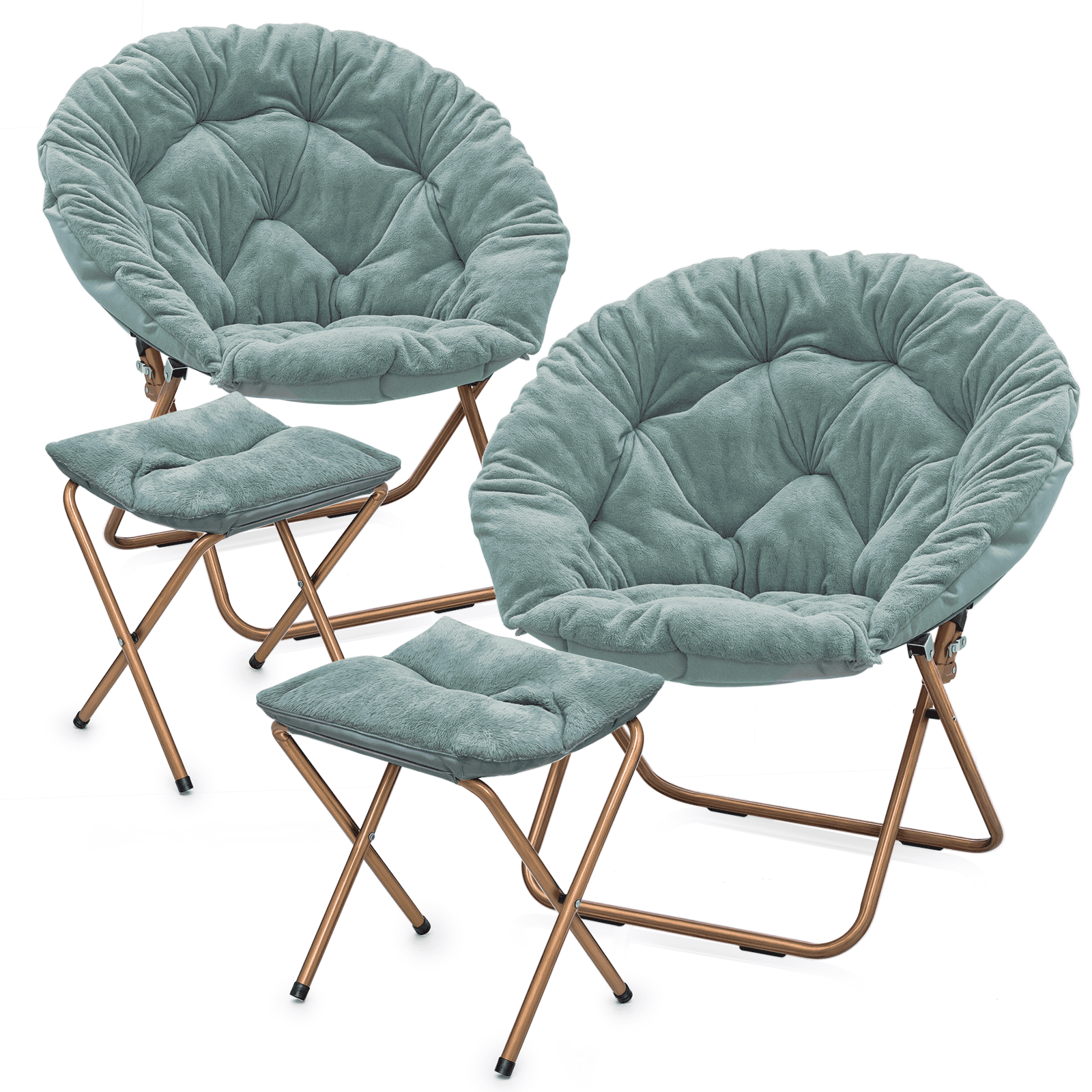 MoNiBloom Saucer Chair with Ottoman Set of 2, Oversized Faux Fur