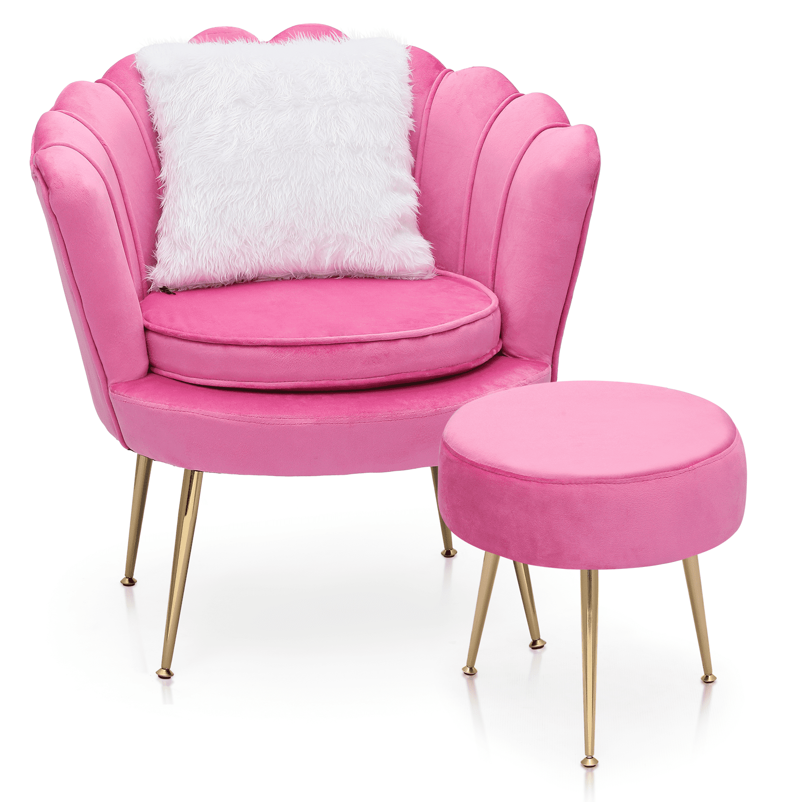 Pink Velvet Scalloped Accent Chair with Gold Metal Legs