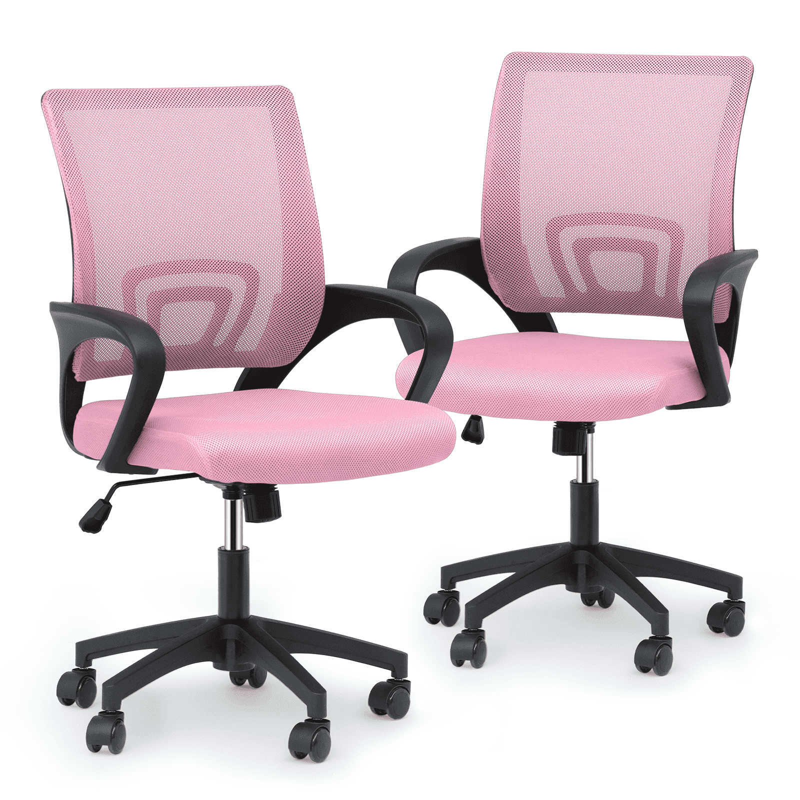 MoNiBloom Set of 2 Adjustable Height Computer Chairs, Mid Back Mesh Swivel Office Chairs with Armrests and Lumbar Support, Pink