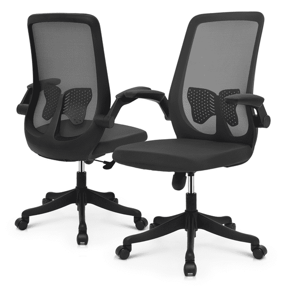 MoNiBloom Set of 2 Adjustable Office Chair, Ergonomic Swivel Conference Seat with Armrest Lumbar Support for Home Office, Black