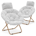 thumbnail image 1 of Monibloom Round Folding Faux Fur Saucer Chair w/ Removable Headrest, Comfy Moon Chair, Metal Frame, for Adults Indoor Use (White, Set of 2), 1 of 10