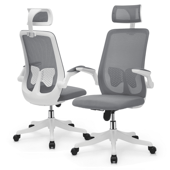 MoNiBloom Set of 2 Ergonomic Office Chair, Adjustable High Back Swivel Computer Seat with Headrest & Armrest for Home, Grey