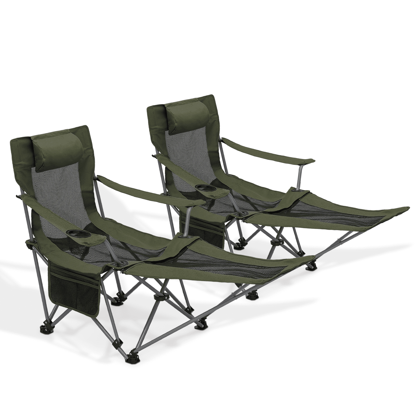 MoNiBloom Set of 2 Folding Camping Chair Beach Chair, Portable Lounge Travel Outdoor Seat with Cup Holder & Carry Bag, Dark Green