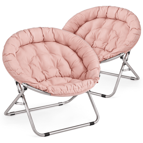 MoNiBloom Set of 2 Folding Cozy Chair, 600D Oxford Saucer Chairs for Bedroom Living Room, Foldable Lounge Chair, Light Pink