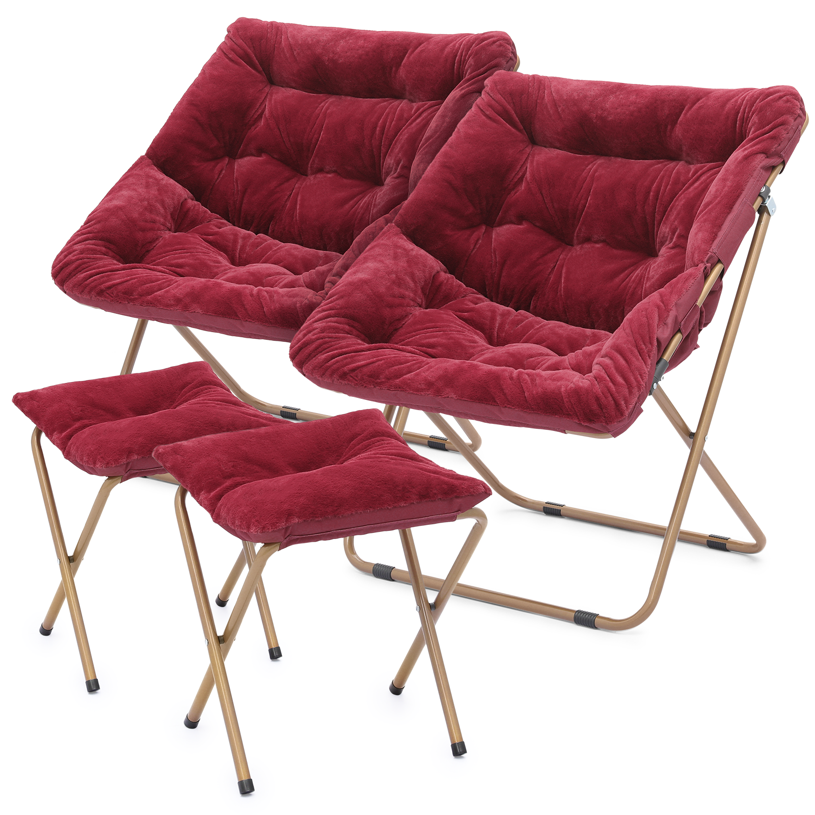 MoNiBloom Set of 2 Folding Cozy Chair with Footrest, Faux Fur Saucer