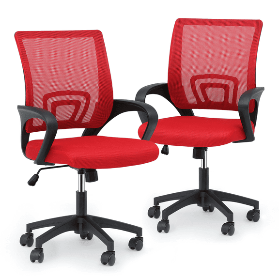 MoNiBloom Set of 2 Mesh Office Chairs Ergonomic Desk Chairs Swivel Rolling Computer Chairs with Lumbar Support and Adjustable Height, Red