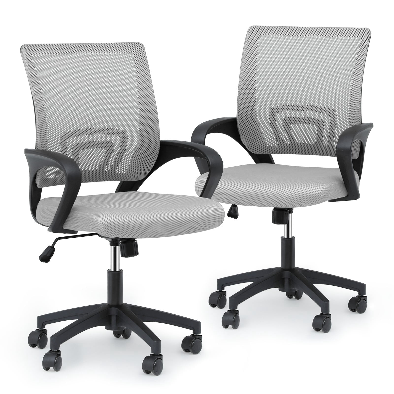 MoNiBloom Set of 2 Mid-Back Office Desk Chairs Ergonomic Adjustable Height Mesh Computer Chairs with Lumbar Support, Light Gary