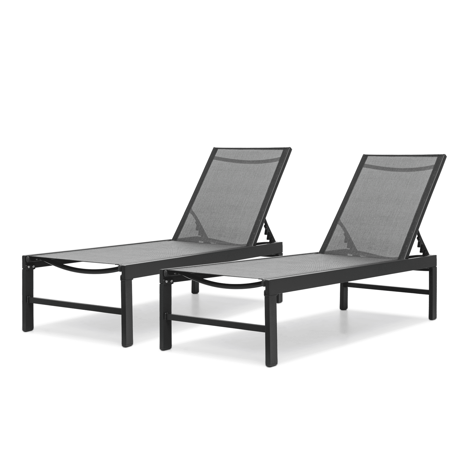 Gray Aluminum Adjustable Backrest Outdoor Chaise Lounge Set of 2