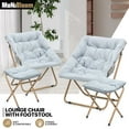 thumbnail image 1 of MoNiBloom Set of 2 Saucer Chair with Ottoman, Faux Fur Folding Chair and Footrest Foot Stool Set with Metal Frame for Bedroom Living Room, Blue, 1 of 11