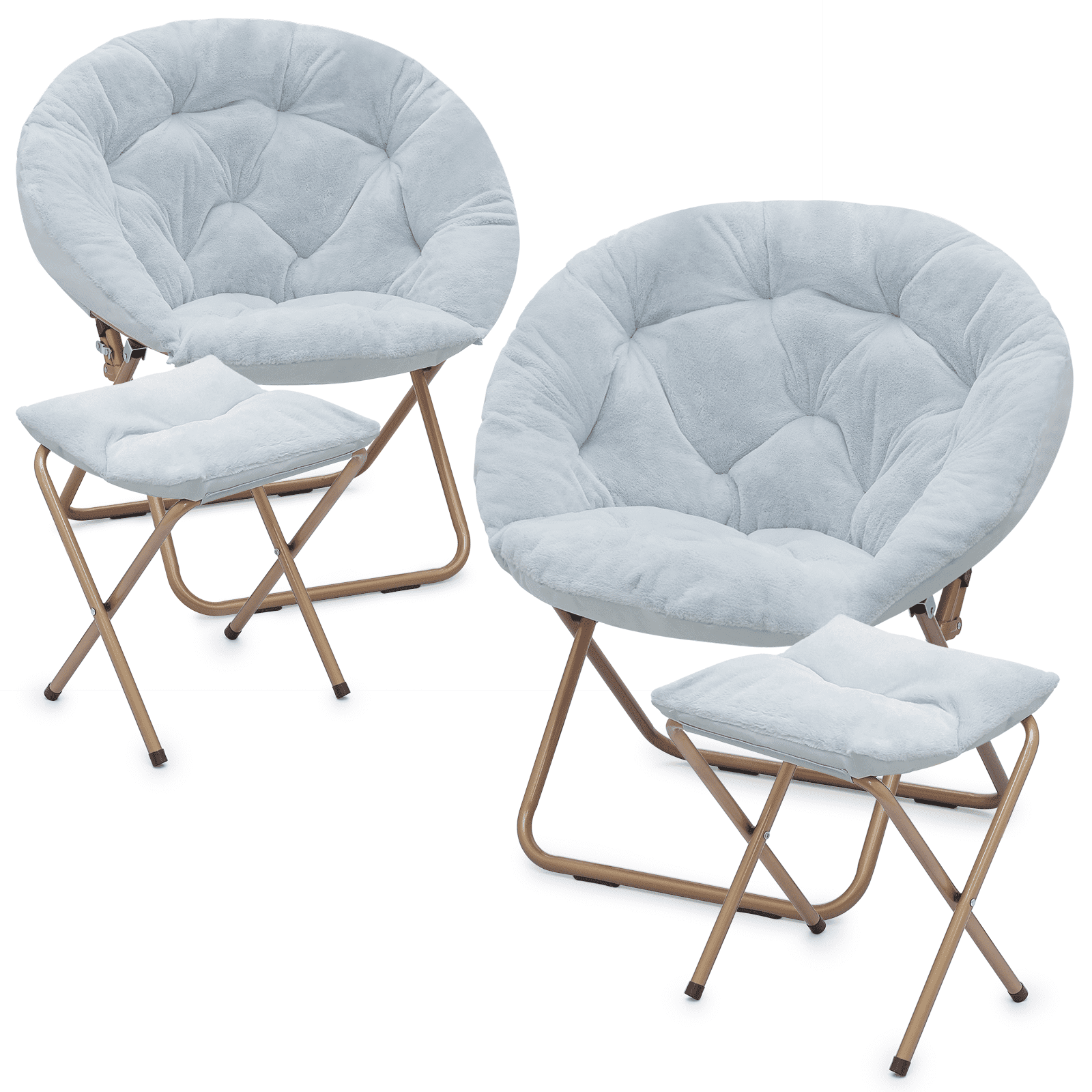MoNiBloom Set of 2 Saucer Chair with Ottoman, Faux Fur Folding Chair