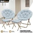 thumbnail image 1 of MoNiBloom Set of 2 Saucer Chair with Ottoman, Faux Fur Folding Chair and Footrest Foot Stool Set with Metal Frame for Bedroom Living Room, Blue, 1 of 11